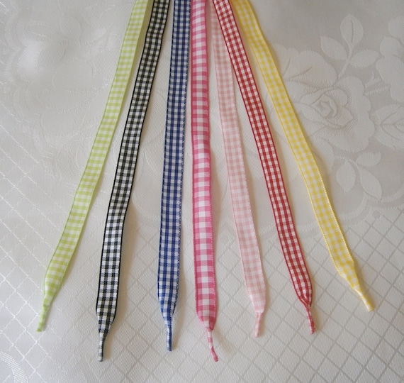 Gingham Check Ribbon Laces Trainers, Boots, Shoes Adults