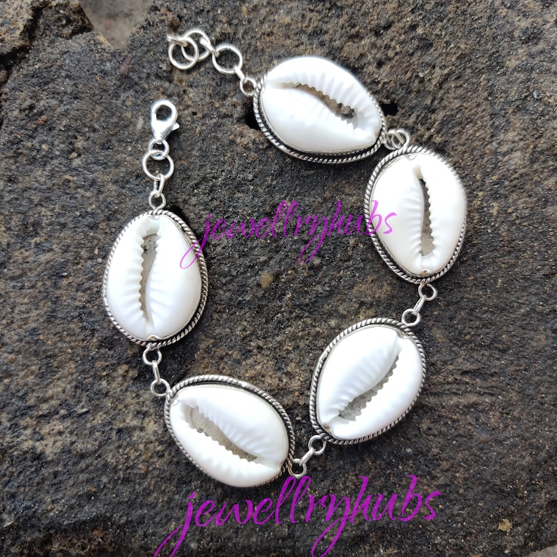 925 Sterling Silver Handmade Bracelet, Cowrie Shell Bracelet Bohemian Shell Bracelet Summer Shell Bracelet Sea Shell Bracelet
