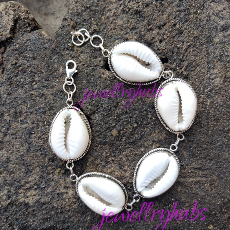925 Sterling Silver Handmade Bracelet, Cowrie Shell Bracelet Bohemian Shell Bracelet Summer Shell Bracelet Sea Shell Bracelet