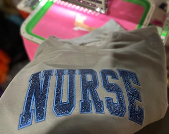 Comfort color light weight embroidered nurse glitter crewneck