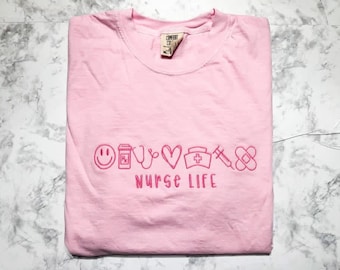 Nurse comfort color tee embroidered