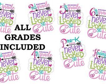 Back to school, Embroidery bundle 5x7 6x10, 1st grade never looked so cute, Pre-K to 6th grade, embroidery sayings, socuteappliques