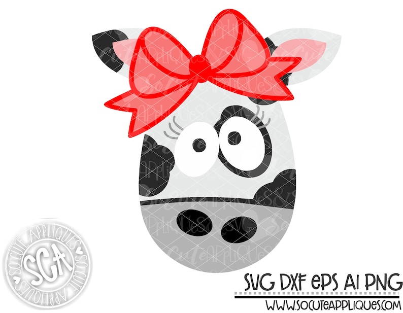 Download Cow svg design Adorable cow with bow clipart farmhouse | Etsy