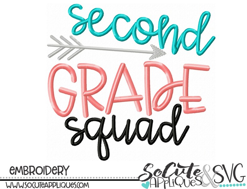 arrow embroidery teacher Back to school Embroidery design 1st day of school socuteappliques school shirt design Second Grade Squad