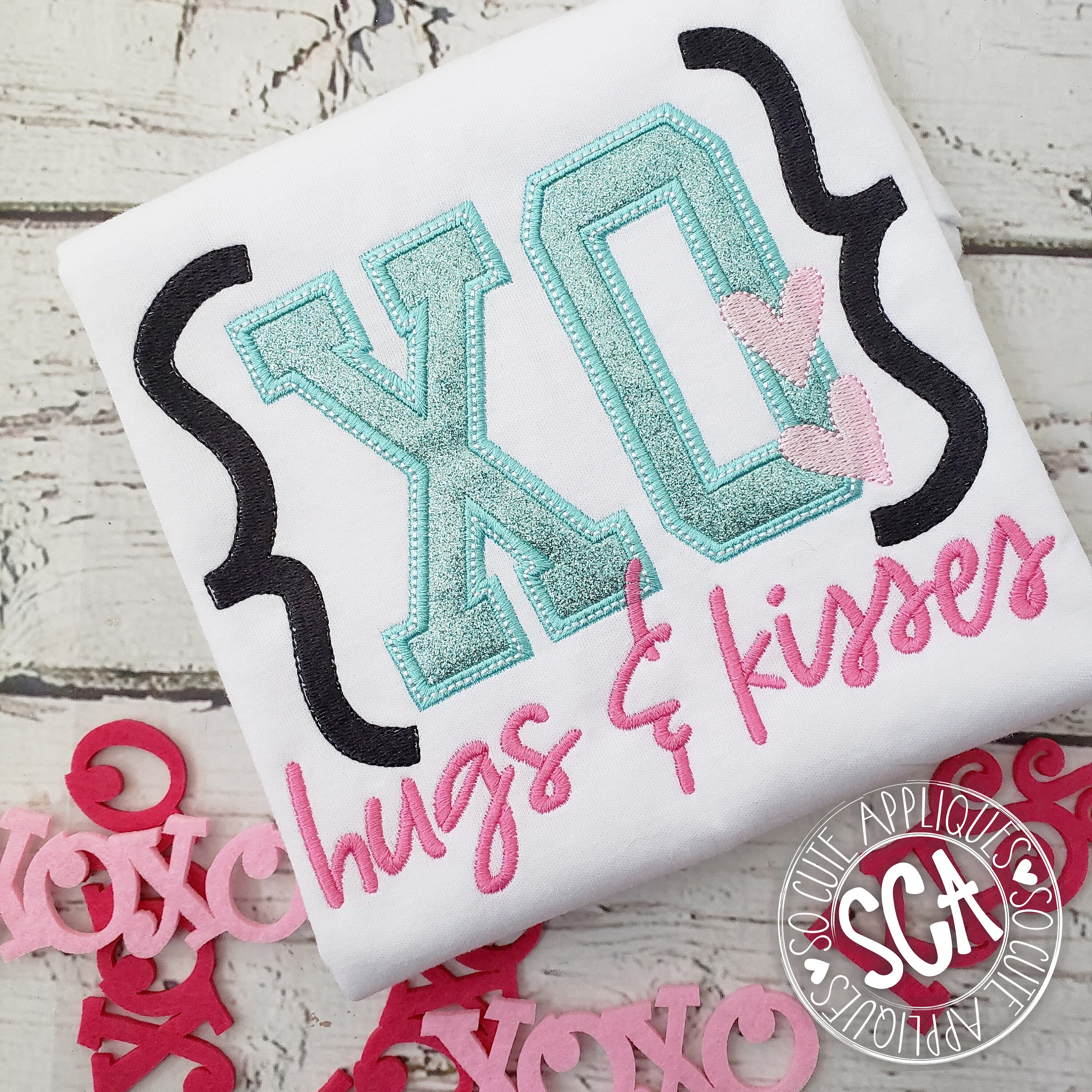 Valentines Day XO Hugs & Kisses Applique Design Embroidery Etsy