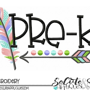 Pre K, Back to school Embroidery design, school shirt design, feather embroidery, 1st day of school, teacher, socuteappliques
