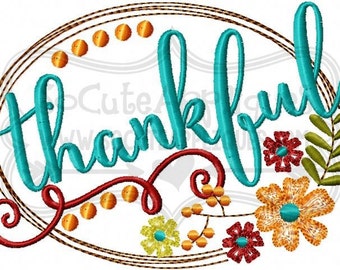 Thankful embroidery design, Thanksgiving embroidery saying, floral embroidery, fall embroidery, thankful grateful blessed, socuteappliques,