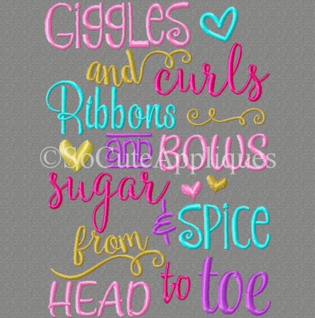 Embroidery Design 5x7 Giggles and Curls Ribbons and Bows Sugar Etsy