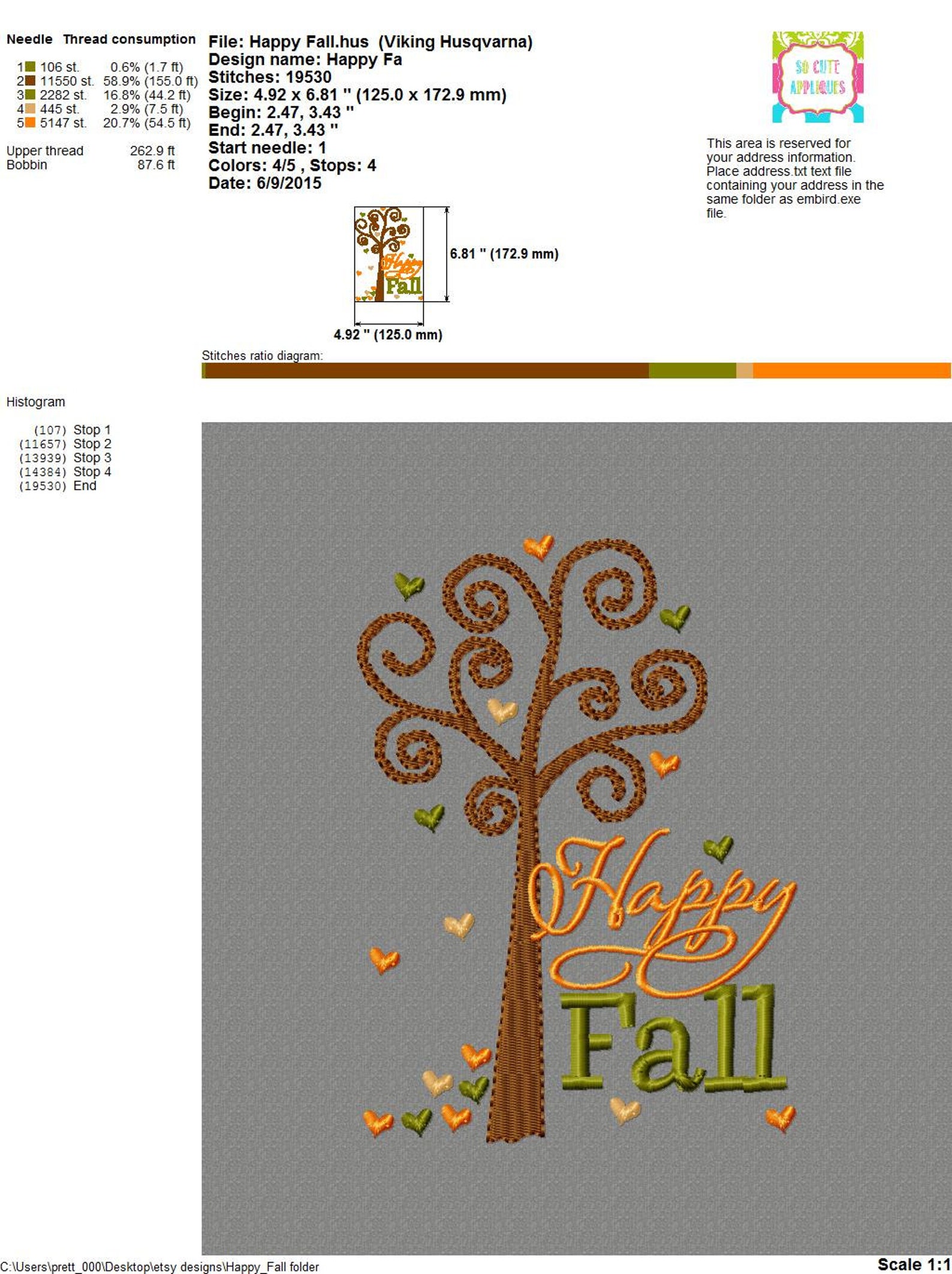 Embroidery Design 5x7 Happy Fall 5x7 Embroidery Saying Fall | Etsy