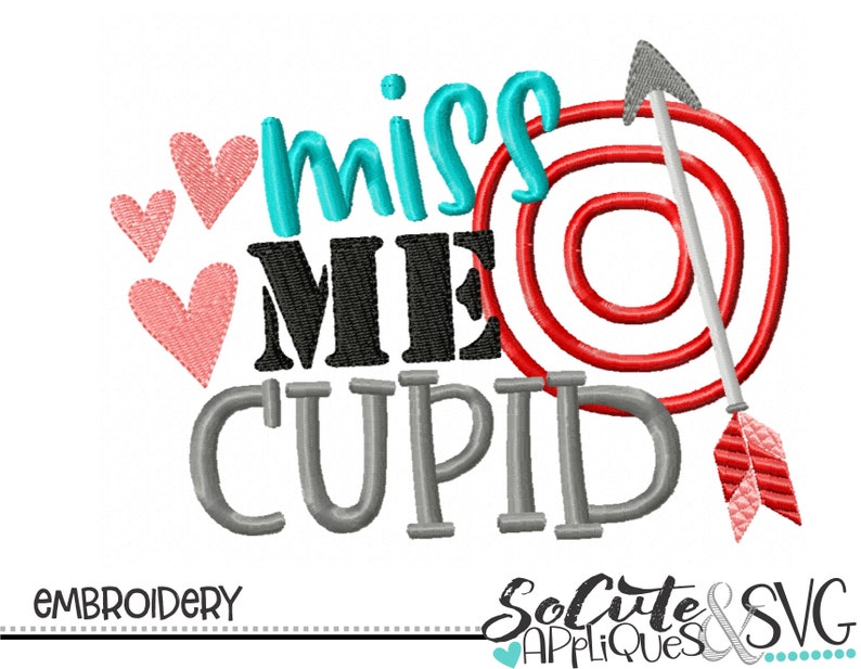 Miss me Cupid design Embroidery saying Embroidery Valentines Day socuteappliques Valentines day embroidery