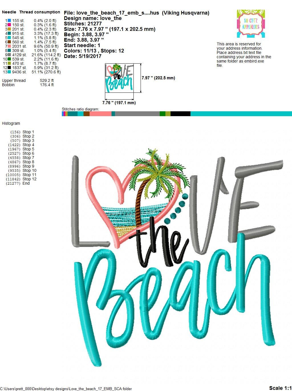 Love the Beach Embroidery Design Girls Summer Embroidery - Etsy