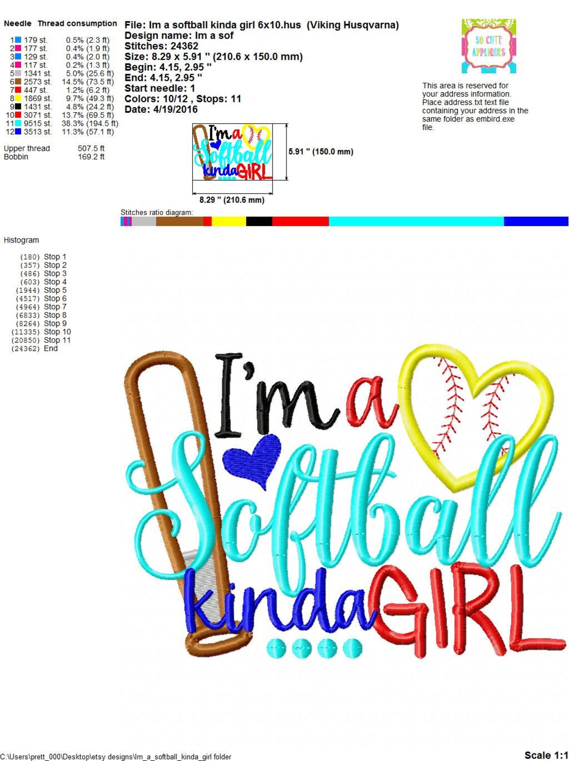 Embroidery Design 5x7 6x10 I'm a Softball Kinda Girl Etsy
