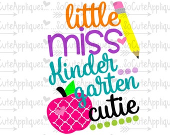 Little Miss Kindergarten cutie svg, back to school cut file svg, socuteappliques, silhouette cut file, cameo file