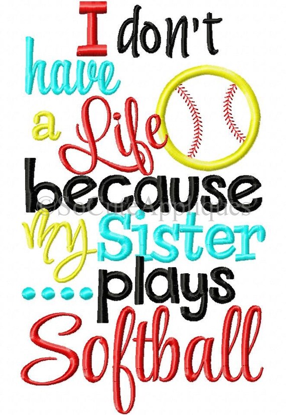Softball sister Embroidery design applique softball embroidery little