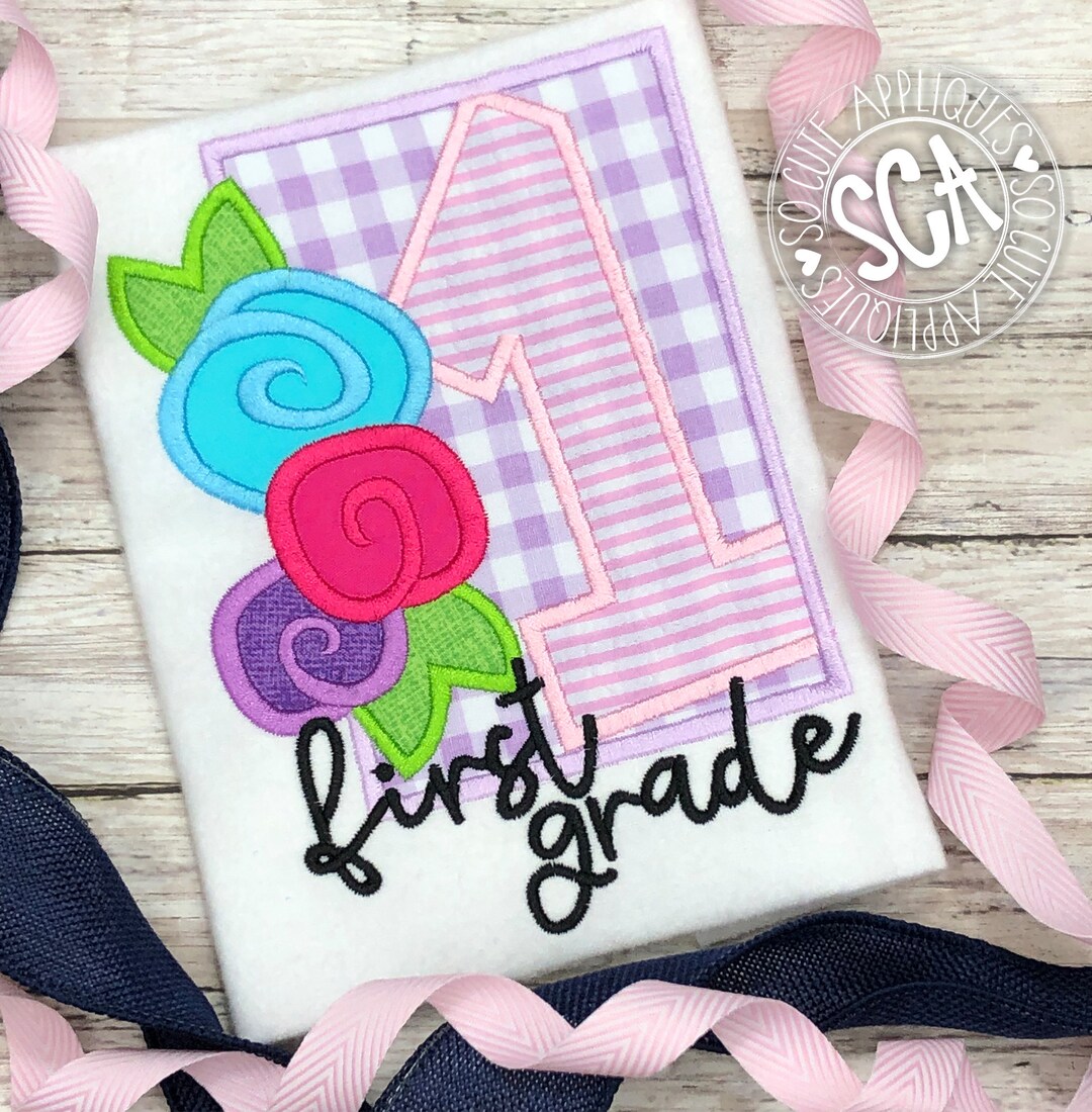 Back to School, First Grade Embroidery Design, 1st Grade Applique, 1st ...