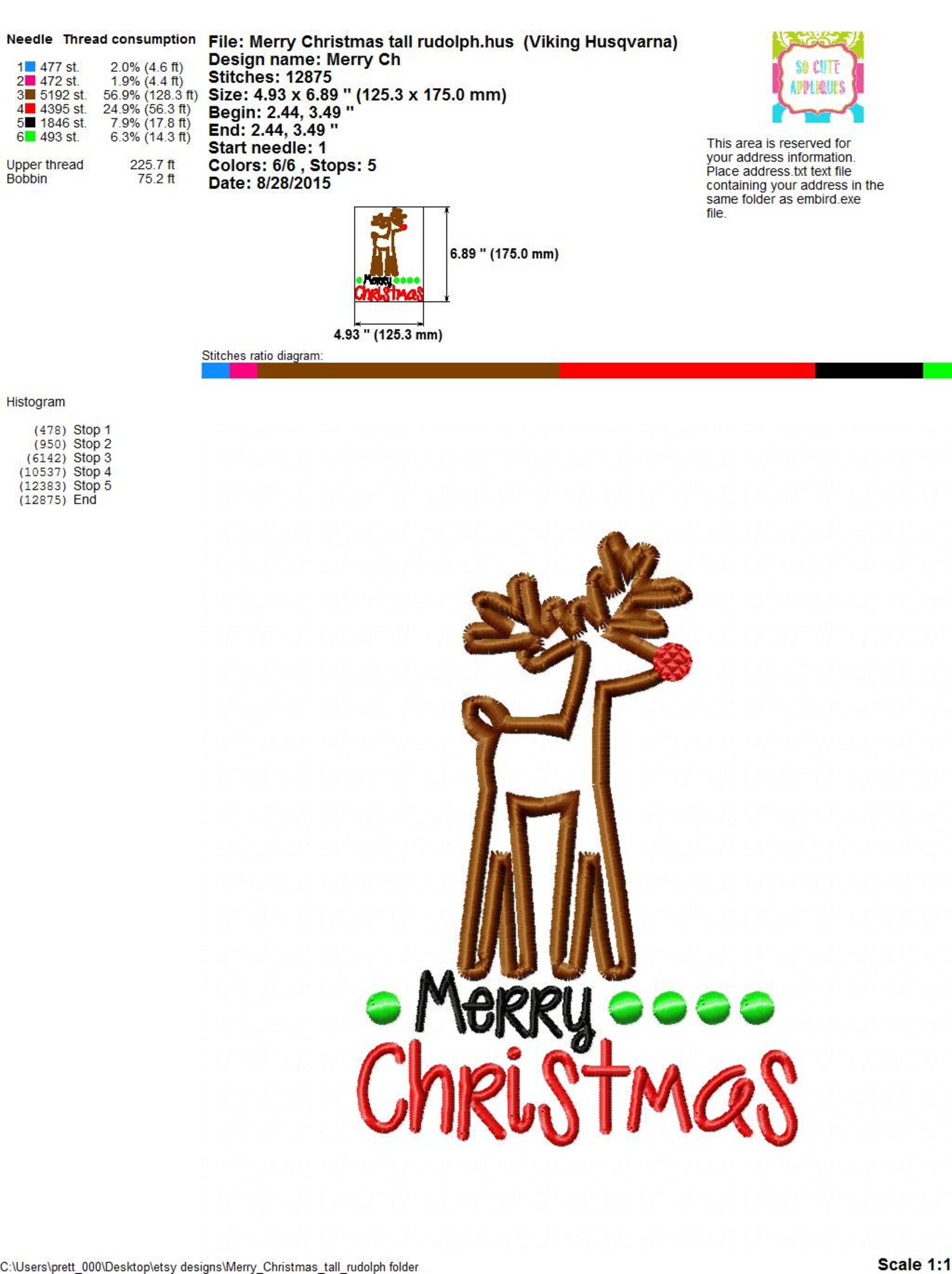 Reindeer Applique Embroidery Design 5x7 6x10 Socuteappliques Etsy