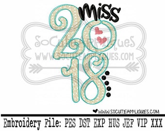New Year 2018 Embroidery design, Miss 2018, socuteappliques, New baby embroidery, Senior 2018, New Year embroidery applique, 2018 embroidery