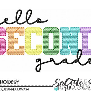 Back to school Embroidery design, Hello Second Grade Squad, school shirt design, 2nd grade, 1st day of school, teacher, socuteappliques