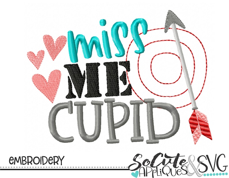 Valentines day embroidery Valentines Day Miss me Cupid design Embroidery socuteappliques Embroidery saying
