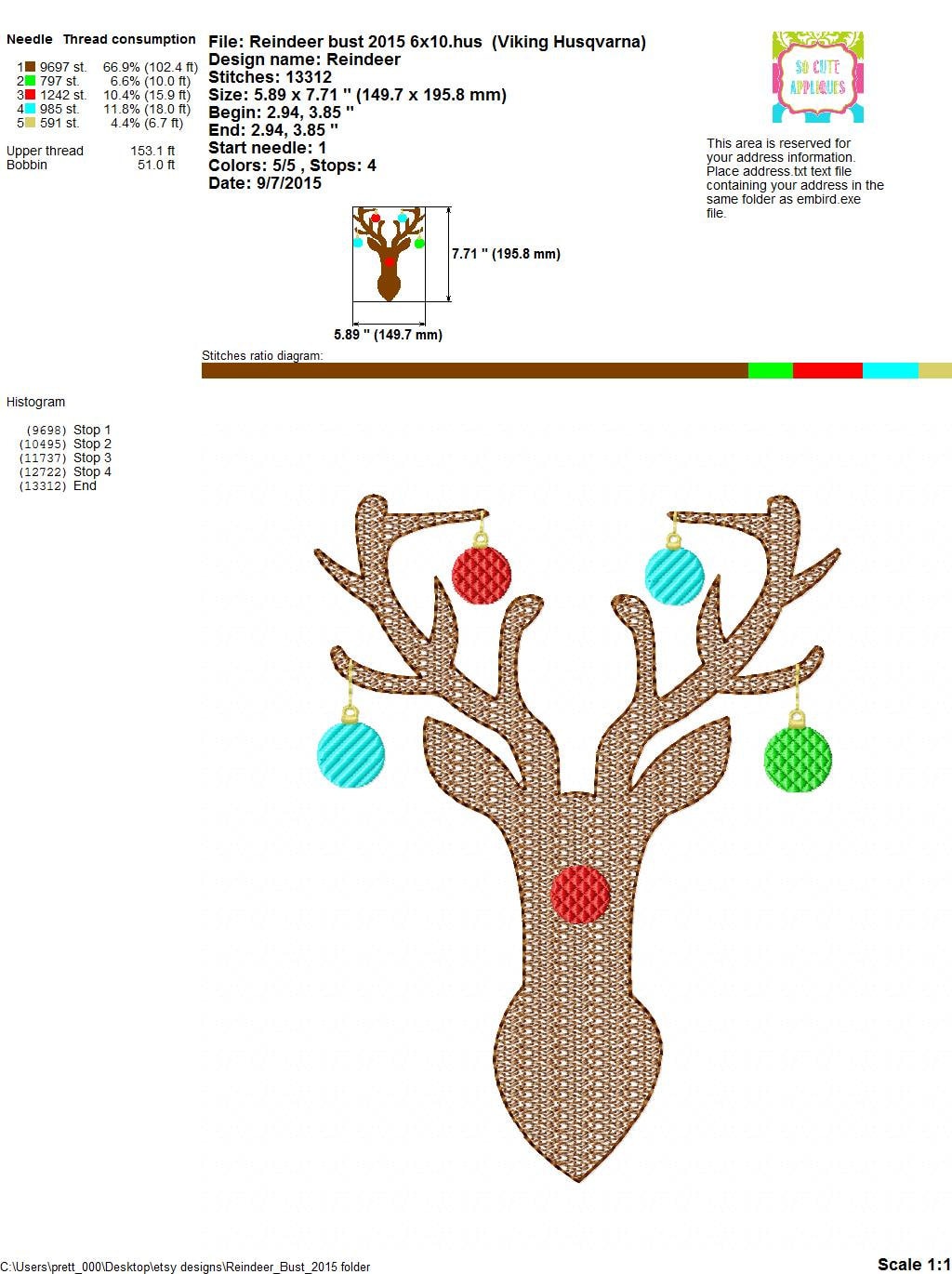 Embroidery Design 5x7 6x10 8x12 UGLY SWEATER Reindeer Etsy