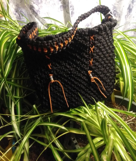 Black macrame bag sale