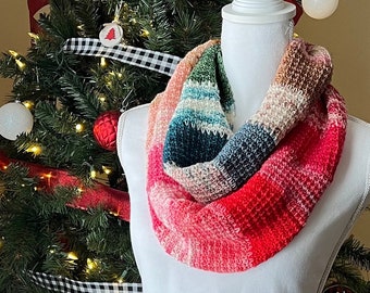 Crochet Cowl Pattern, Double Wrap Infinity Scarf, Christmas Advent Mini Skeins, Stashbuster, Scrappy Project, Knitwear Wrap Scarf