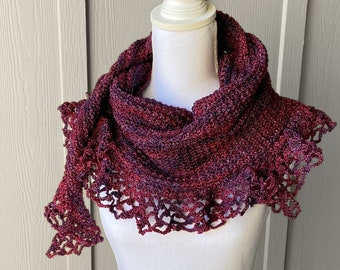 Crochet Lacy Shawl Pattern / Fingering Weight Crochet Wrap / Easy Crescent Shawl PDF