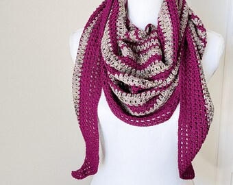 Crescent Shaped Shawl Crochet Pattern with Two Colors, Striped Wrap Scarf, Fingering Weight Shawl Pattern