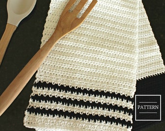 Modern Farmhouse Crochet Kitchen Hand Towel Pattern / Striped Dish Towel / Housewarming Gift