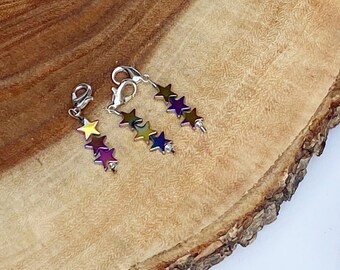 Purple Holographic Star Crochet Stitch Markers, Progress Keepers, Knitting Stitch Marker, Notions, Crochet Accessories, Project Bag Charms