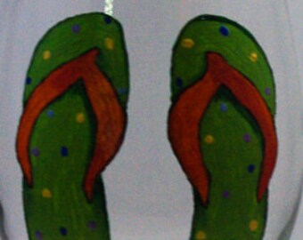 Day at the Beach (Flip Flops) Hand Painted Wine Glass