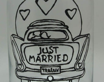 Just Married Hand Painted Jar/Candle Holder