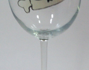 Skull with Purple Bow Hand Painted Wine Glass