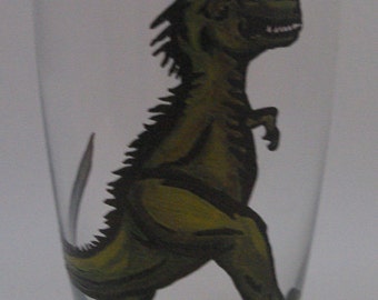 T-Rex Hand Painted Beer or Soda Glass