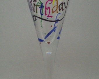 Happy Birthday Hand Painted Glass