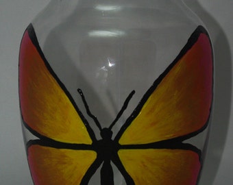 Hand Painted Butterfly Vase - Orange/Yellow/Pink