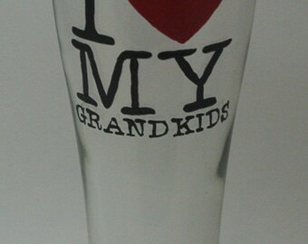 I Love My Grandkids Hand Painted Beer Glass