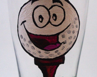 Tee Time Hand Painted Beer Glass