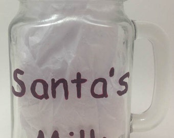 Santa's Milk/Holly Hand Painted Mason Jar Glass