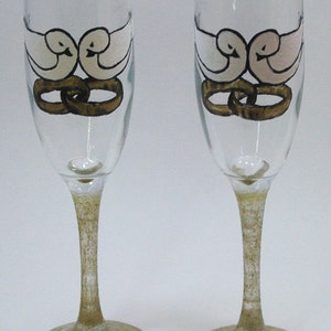 Pair of Doves Hand Painted Champagne Glasses Sold as a pair image 1