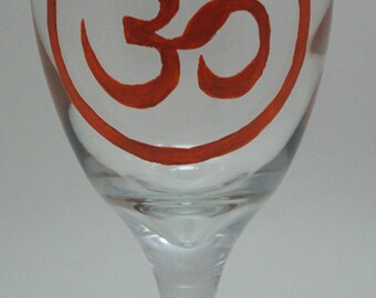 Om/Namaste Hand Painted Wine Glass