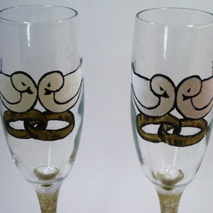 Pair of Doves Hand Painted Champagne Glasses Sold as a pair image 2