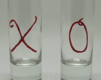 Pair of XO Hand Painted Shot Glasses