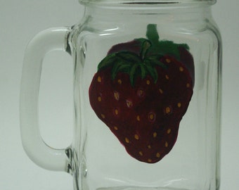 Strawberry Hand Painted Mason Jar Style Glass