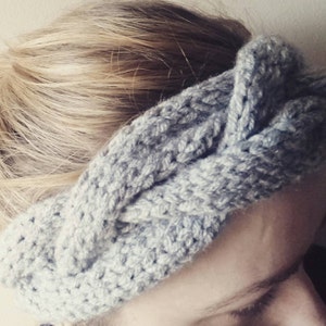 Hand knit chunky cable headband earwarmer