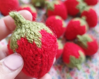 Handmade knitted strawberry pincushion pretend food early years