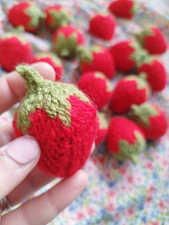Handmade knitted strawberry pincushion pretend food early years