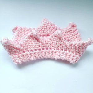 Hand knit crown in pink photo prop ages baby to child
