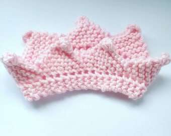 Hand knit crown in pink prop ages baby to child