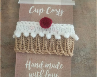 Knitted cupcake ice cream cup cosy coffee sleeve